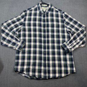 L.L.Bean Mens Slightly Fitted Plaid Flannel Shirt L-REG Navy/White/Yellow